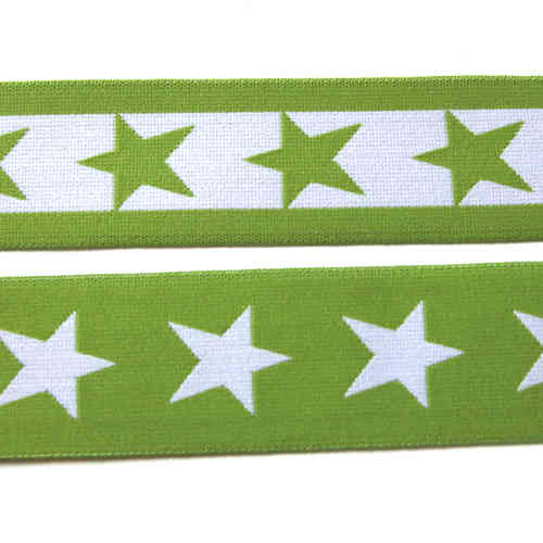 Gummiband Grün - Olivgrün Weiße Sterne 40 mm breit